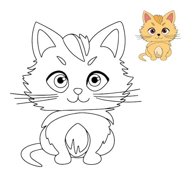 Cute kitty for coloring book Little cat coloring page for children education Vector illustration