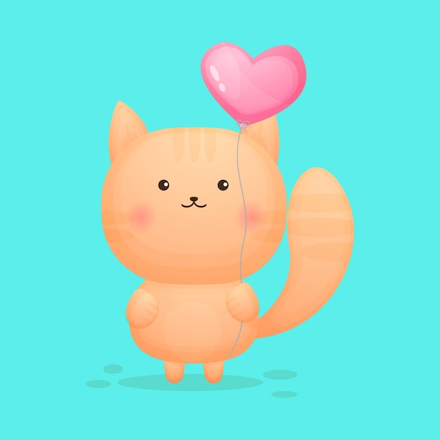 Cute kitty holding heart balloon cartoon  