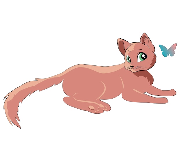 Vector cute kitty plaing with a butterfly