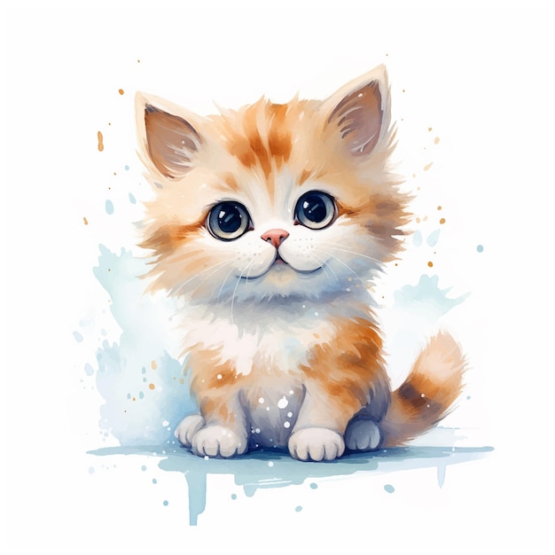 Cute kitty watercolor paint ilustration