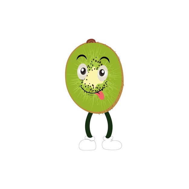 Vector cute kiwi cartoon with happy facial expressions and different pose cartoon character of slice