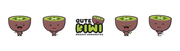 Cute kiwi mascot with different facial expressions and poses