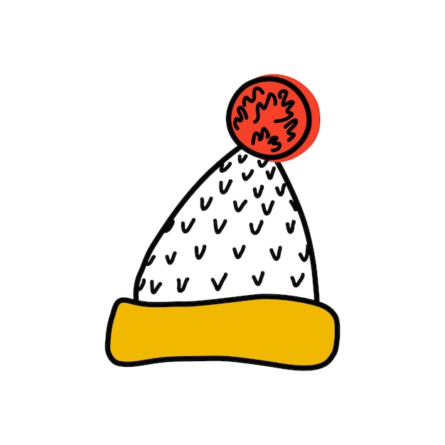 Simpatico cappello in maglia con pompon. doodle stile illustrazione vettoriale di copricapo invernale.