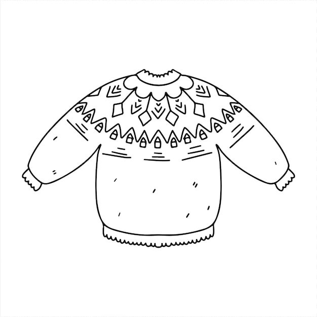 Cute knitted lopapeysa sweater doodle style Vector illustration isolated on white Coloring page