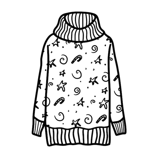 Cute knitted sweater with Christmas patterns isolated on white background Warm and cozy sweater Vector illustration in Doodle style Vector illustration