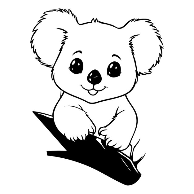 Cute koala bear on a branch with leaves Vector illustration