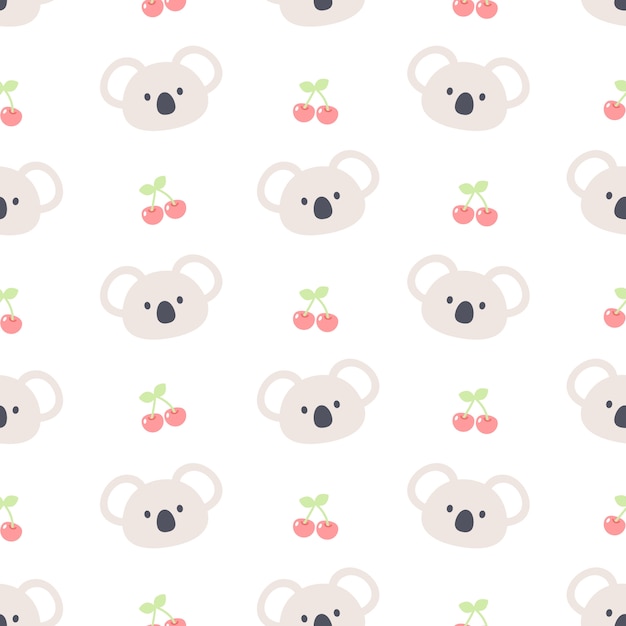 Vector cute koala bear and cherry seamless   pattern