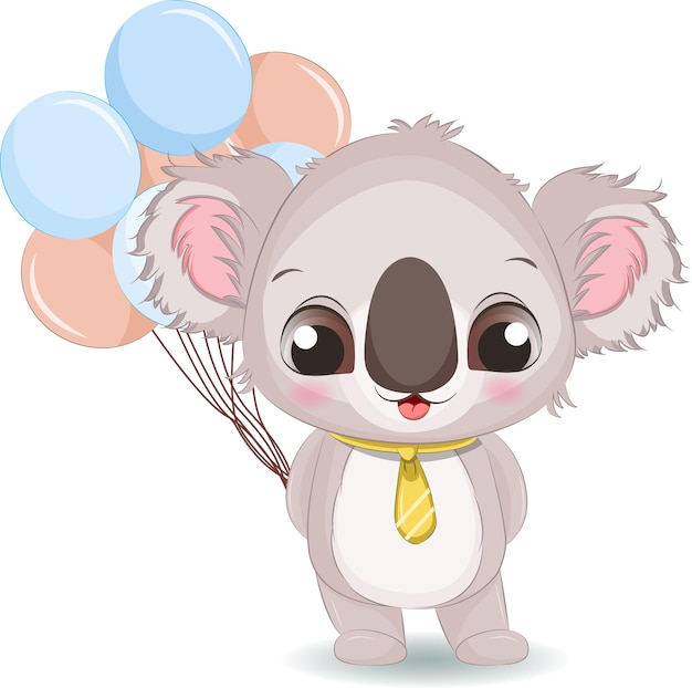 Милый мальчик коала с воздушными шарами вектор