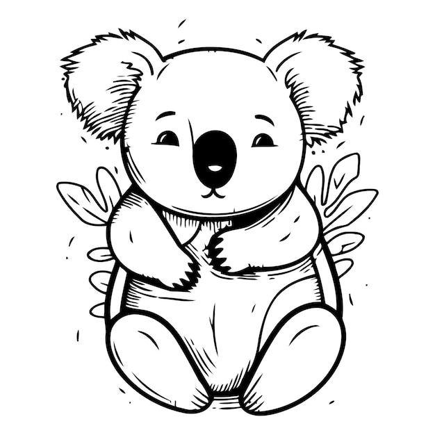 Vettore cuccello koala personaggio di cartoni animati illustrazione vettoriale in stile schizzo