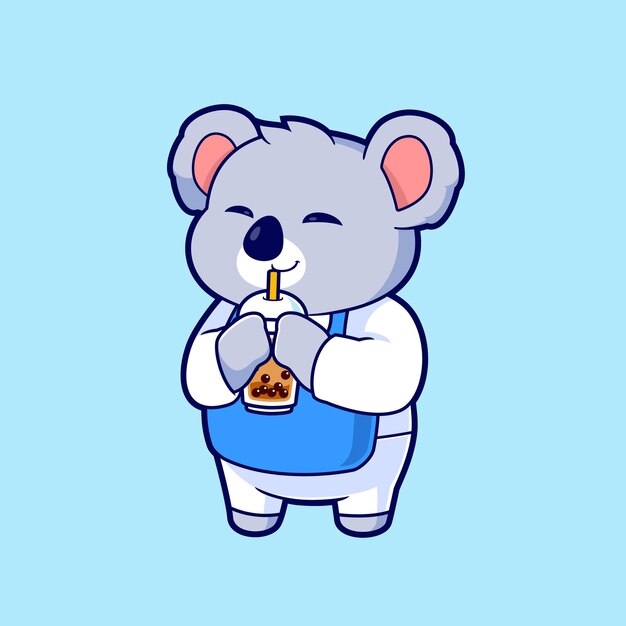 Cute koala cartoon drinking boba milk tea vector icon illustration flat cartoon style vector mascot