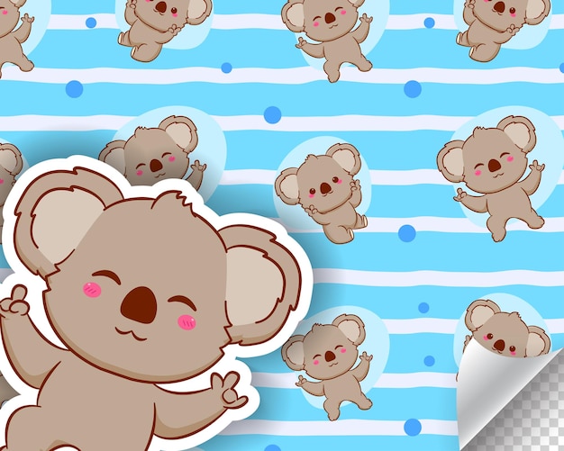 cute koala cartoon seamless pattern adorable animal character sticker fabric design