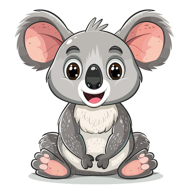 Милая мультфильмная коала, сидящая на белом фоне Векторная иллюстрация