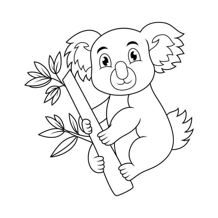 Cute koala cartoon on a tree line art
