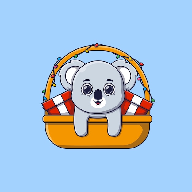 Vector cute koala in christmas basket