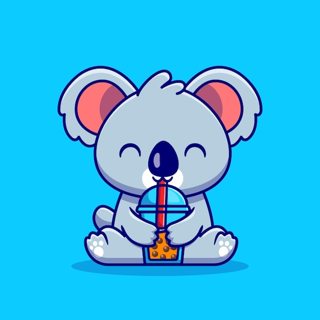 Cute koala drink boba milk tea cartoon illustration