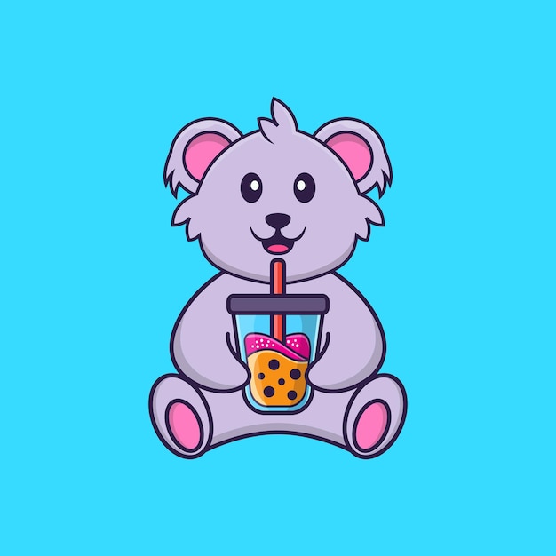 Cute koala drinking boba milk tea animal cartoon concept isolated