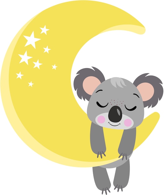 Cute koala hanging on yellow moon