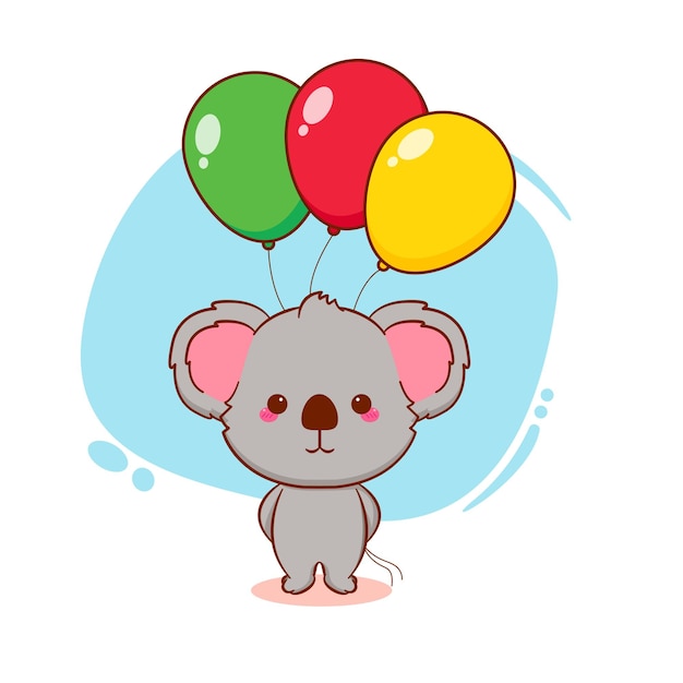 Cute koala holding balloons Cartoon mascot illustration