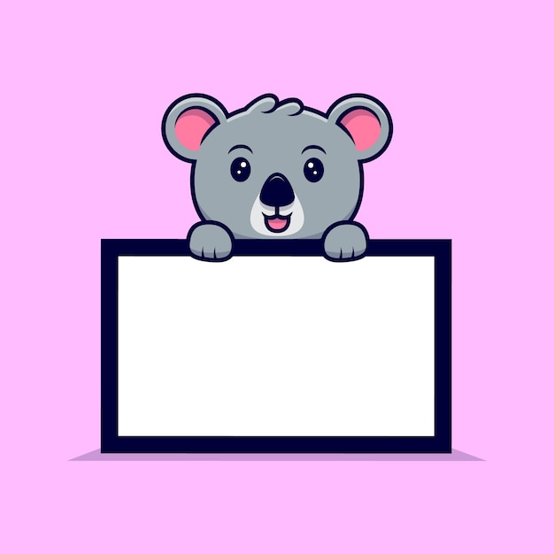 Cute Koala Holding a Blank Text Board Mascot Cartoon