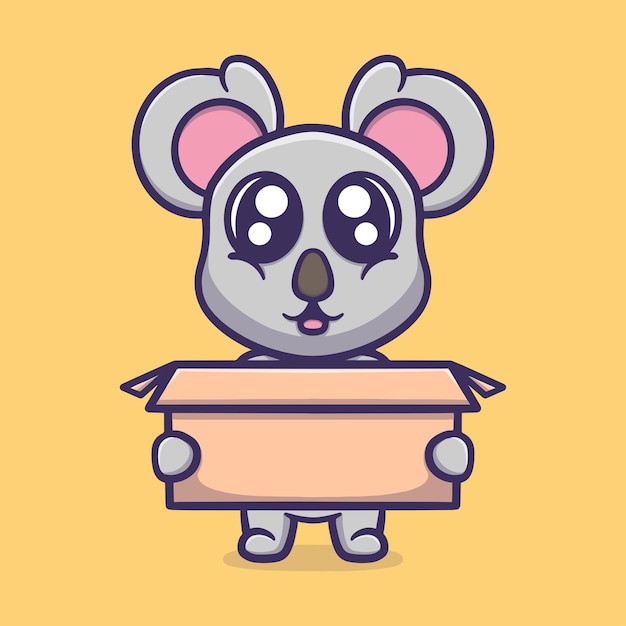 Vector cute koala holding cardboard in his hand cartoon vector icon illustration