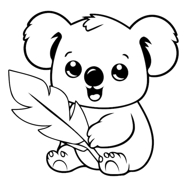 Vector cute koala holding a green leaf vector illustration in cartoon style