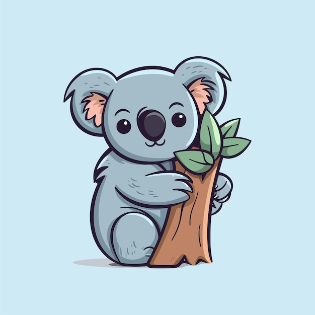 Vettore un carino koala che abbraccia un vettore d'albero