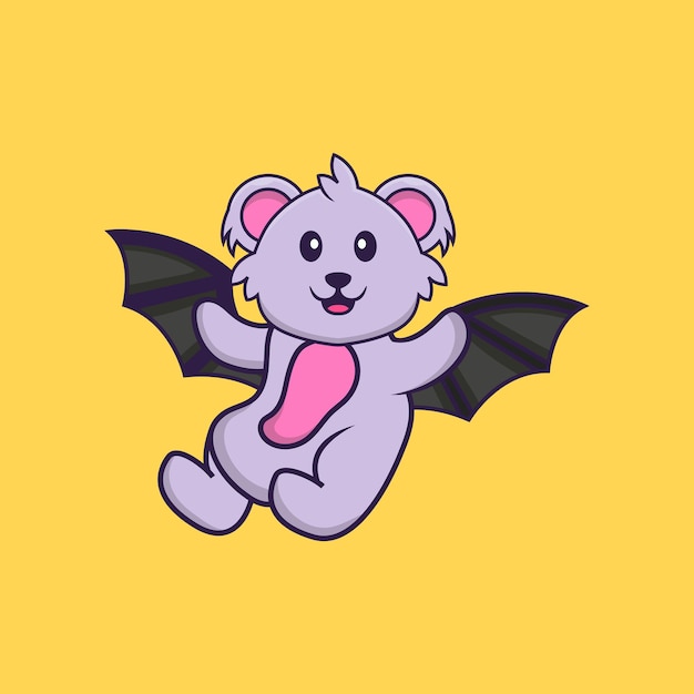 Cute koala is flying with wings. Animal cartoon concept isolated. Flat Cartoon Style