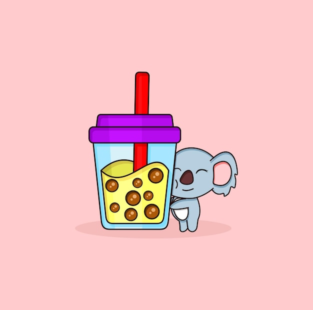 Cute koala is holding bubble milk drink