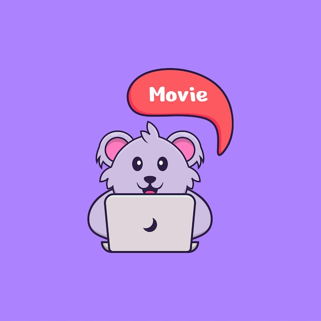 Милая коала смотрит фильм. Концепция животных мультфильм изолированы.
