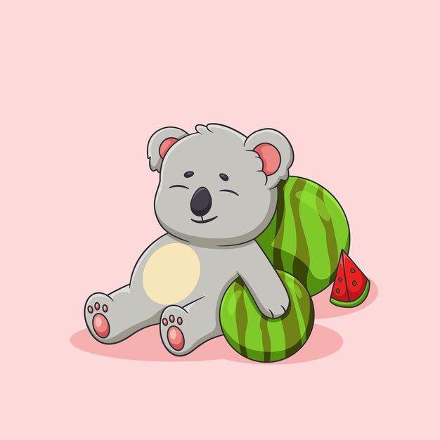 Cute koala leaning on watermelon illustration