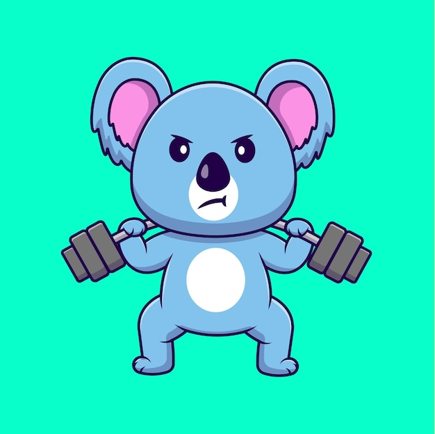 Cute Koala Lifting Barbell Cartoon Vector Icons Illustration