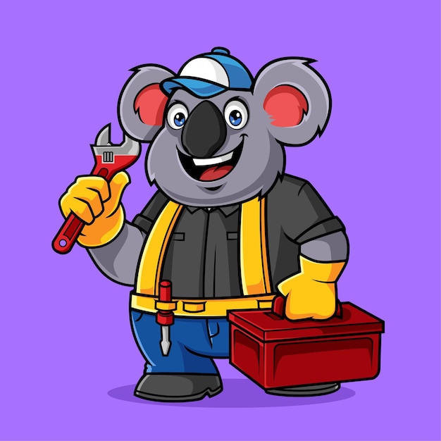 Cute koala mechanic mascot vector illustration