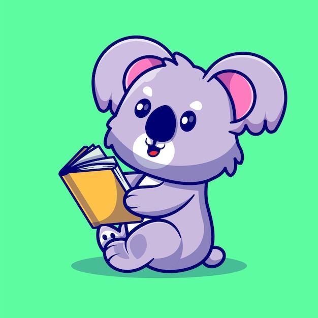 Vettore simpatico koala libro di lettura cartone animato animale educazione icona concetto isolato piatto in stile cartone animato