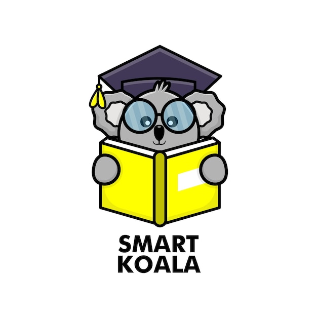 Cute koala reading book with eyeglasses and graduation cap