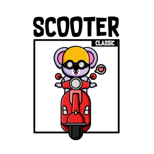 Cute koala riding scooter cartoon vector illustration