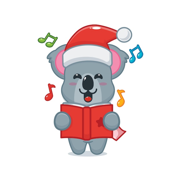 Cute koala sing a christmas song Cute christmas cartoon illustration