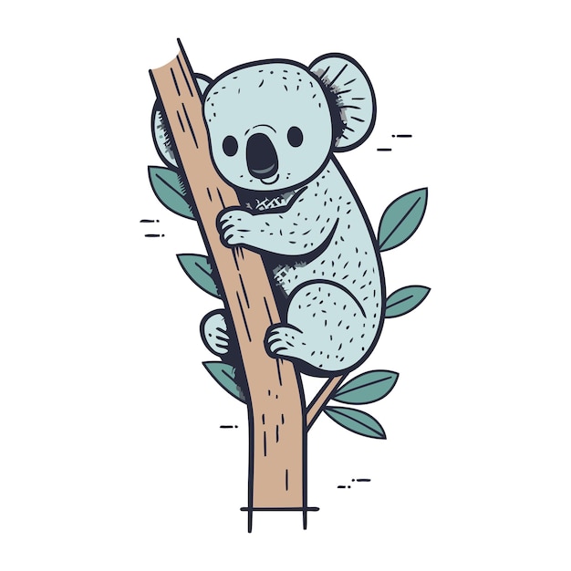 Carino koala seduto sul ramo di eucalipto illustrazione vettoriale