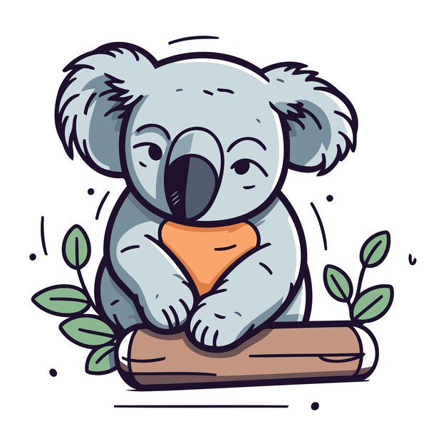 Vector cute koala sitting on a log vector illustration in doodle style