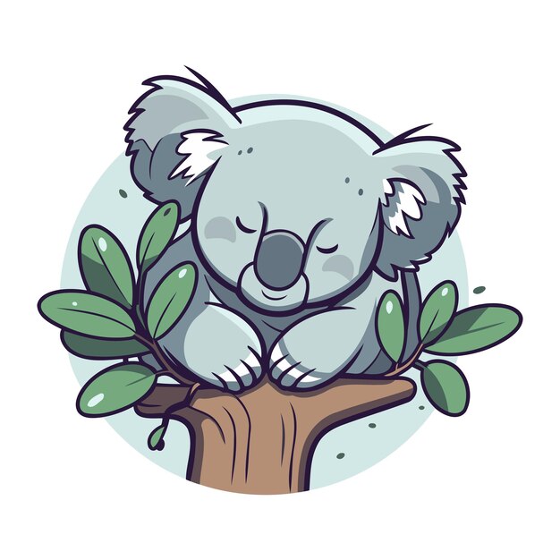 Vector cute koala sitting on a tree branch vector illustration