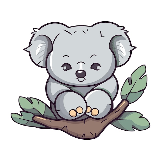 Vector cute koala sitting on a tree branch vector illustration