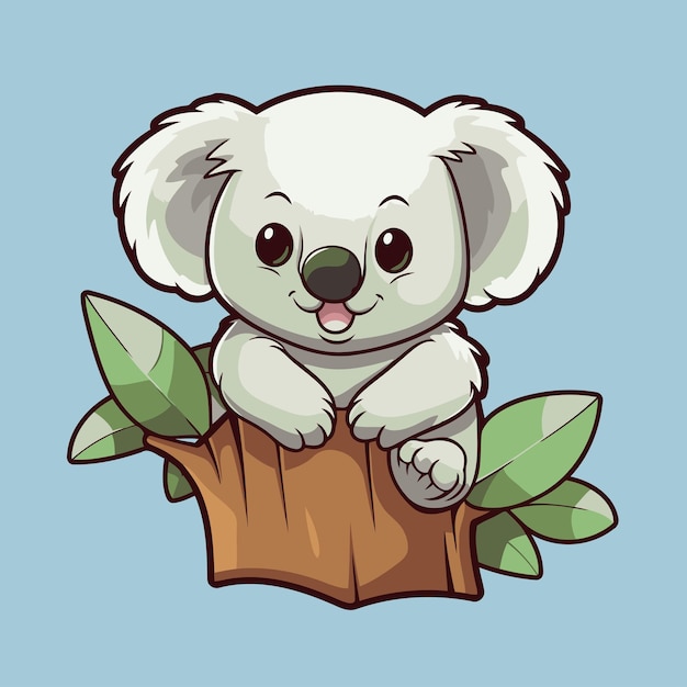 Vettore carino koala seduto su un albero illustrazione vettoriale di cartoni animati