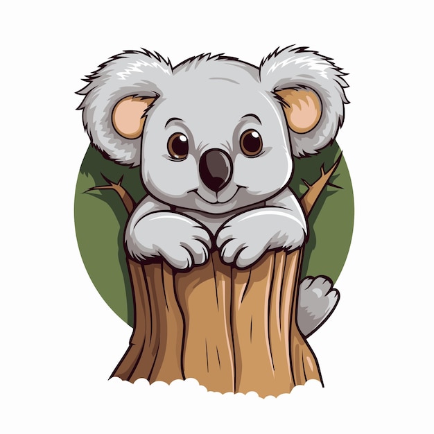 Cute koala sitting on the tree Vector cartoon illustration