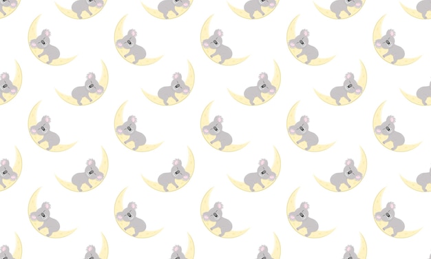 Vector cute koala sleeping on moon background australian bear character seamless pattern