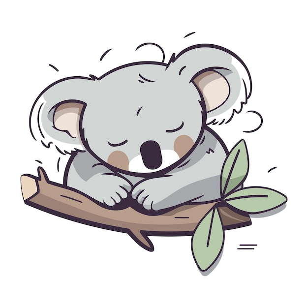 Cute koala sleeping on a tree branch vector illustration