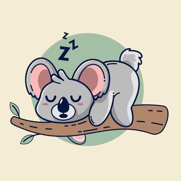 Cute koala sleeping on a tree branch Vector illustration