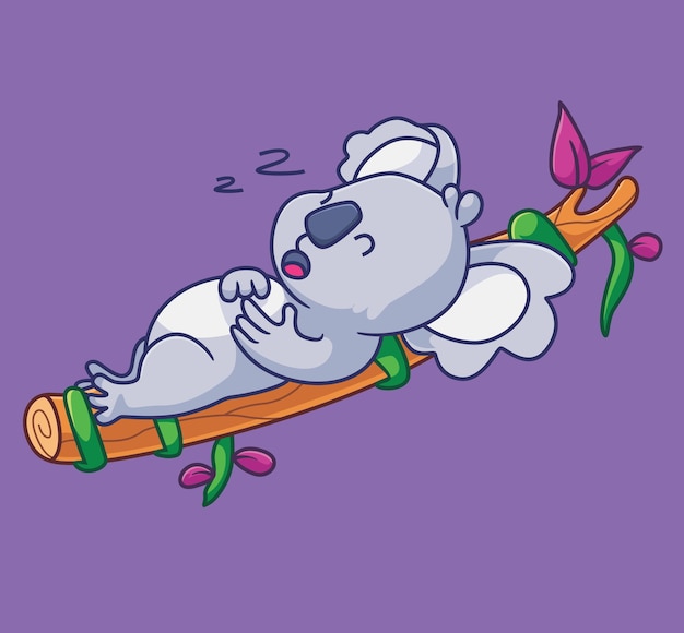 Vector cute koala sleeping on tree isolated animal illustration flat style sticker icon premium vector