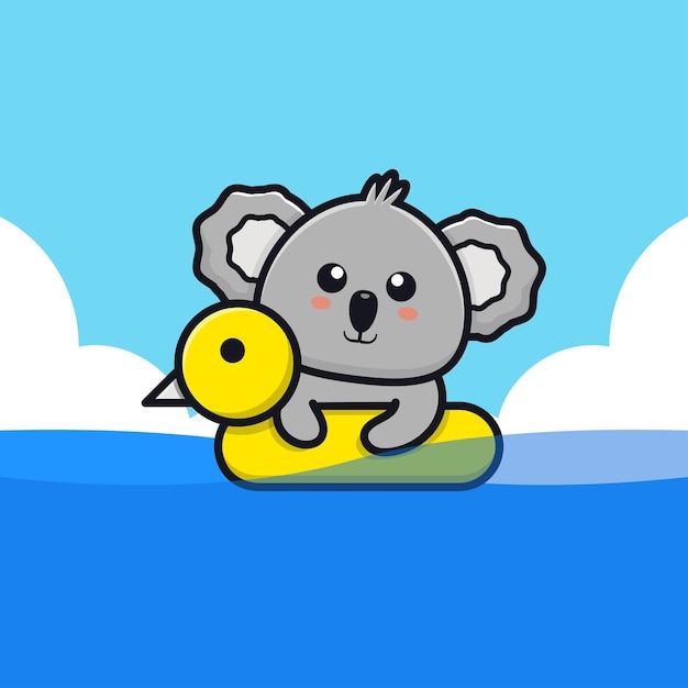 Cute koala swimming with swim ring cartoon illustration