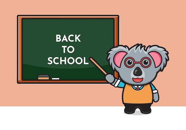 Vector cute koala teacher cartoon icon illustration. design isolated flat cartoon style