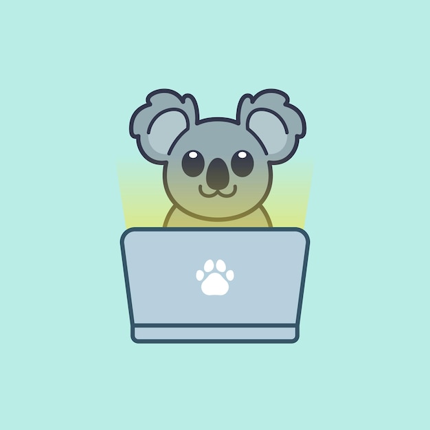 Cute Koala Using Laptop Illustration