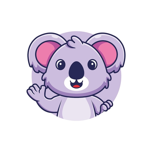 Cute koala waving in round frame cartoon vector icon illustration animal nature icon concept